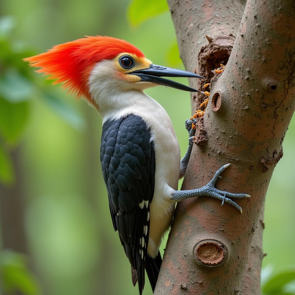 African Grey-headed Woodpecker foraging on a tree branch