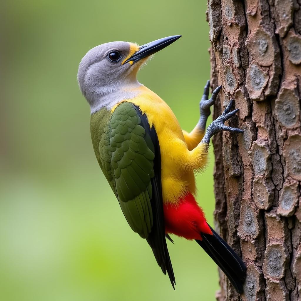 African Grey-headed Woodpecker perched on a tree trunk