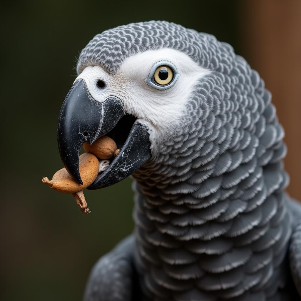 African Grey Parrot's Powerful Beak for Cracking Nuts