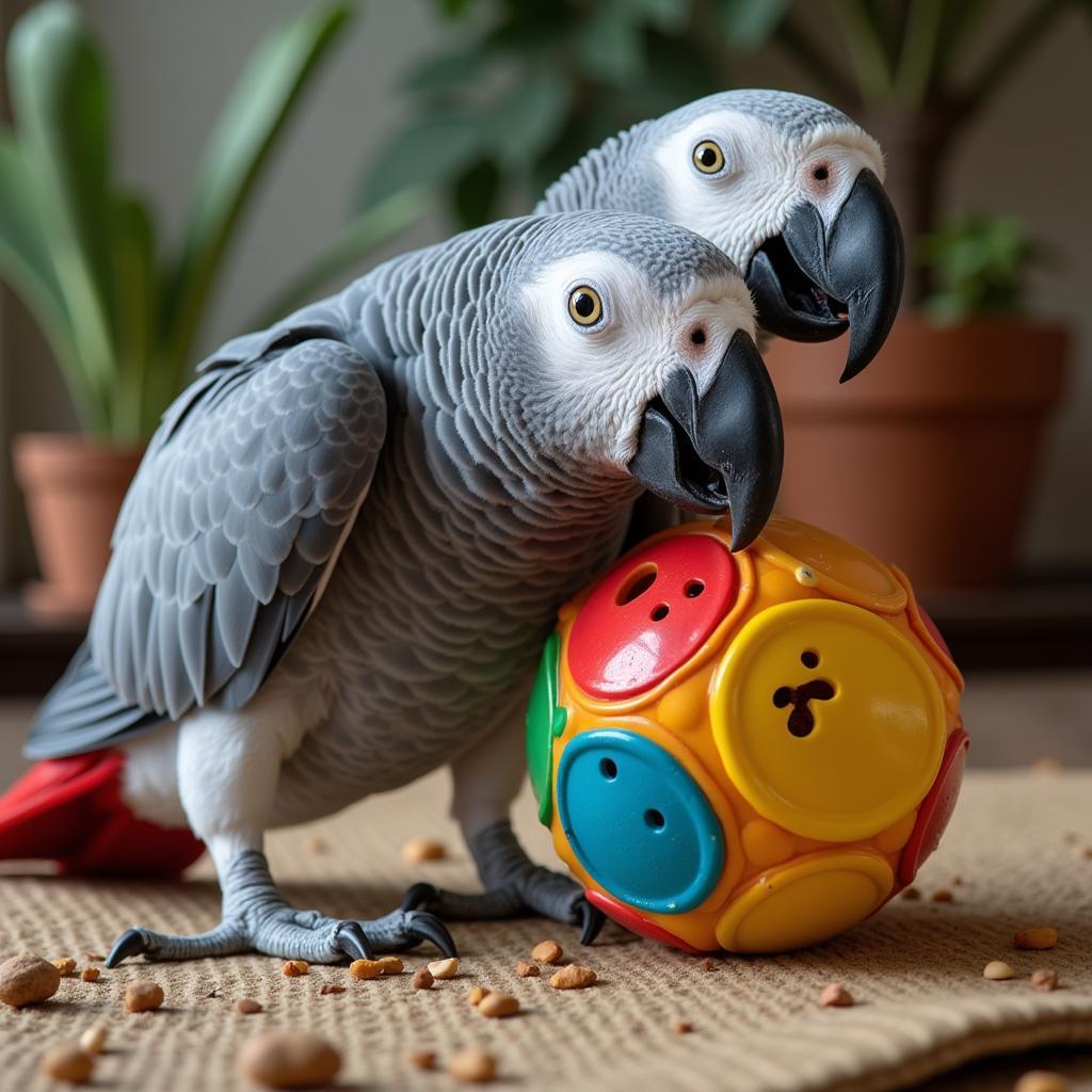 African Grey Parrot Playing with Toy