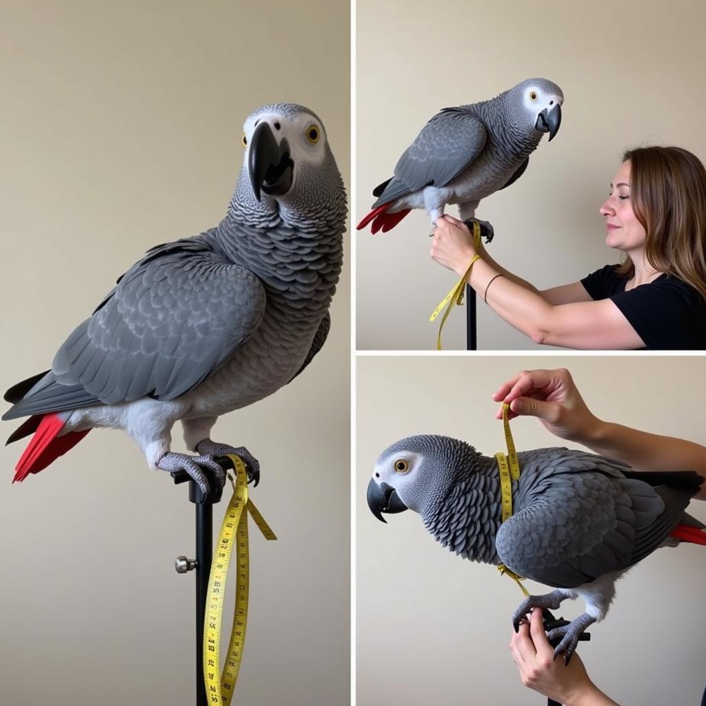 Measuring an African Grey Parrot for a Harness