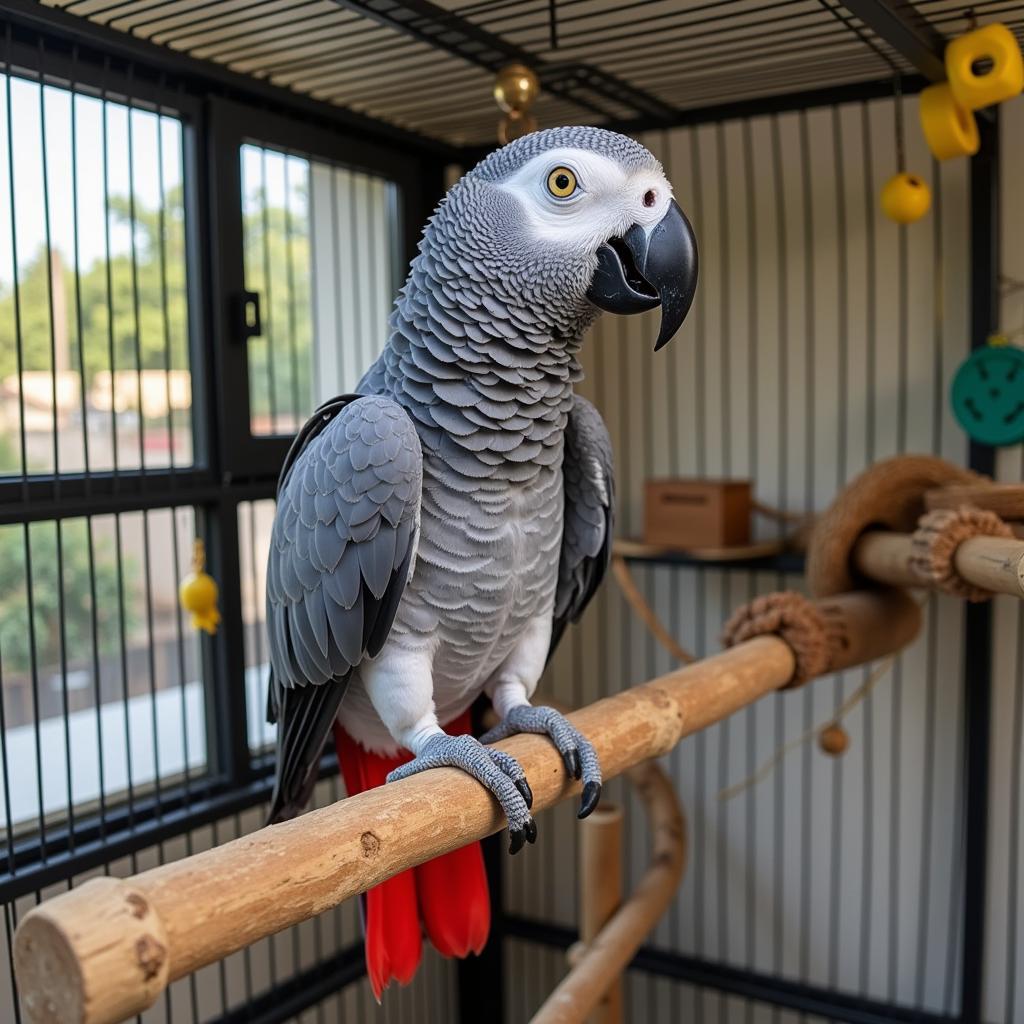 African Grey Parrot in a Cage in Chennai