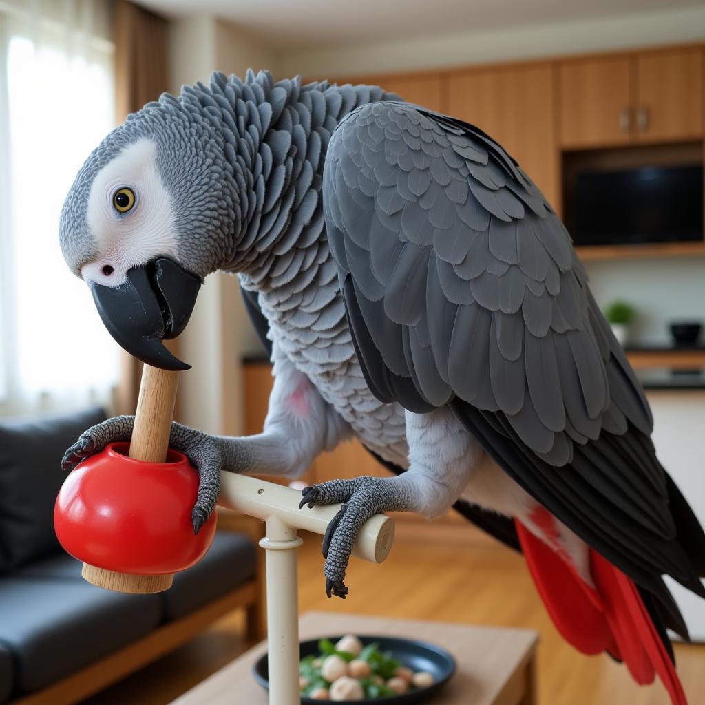 African Grey Parrot showcasing its intelligence in Singapore