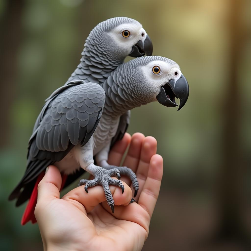 African Grey Parrot Interacting with Owner