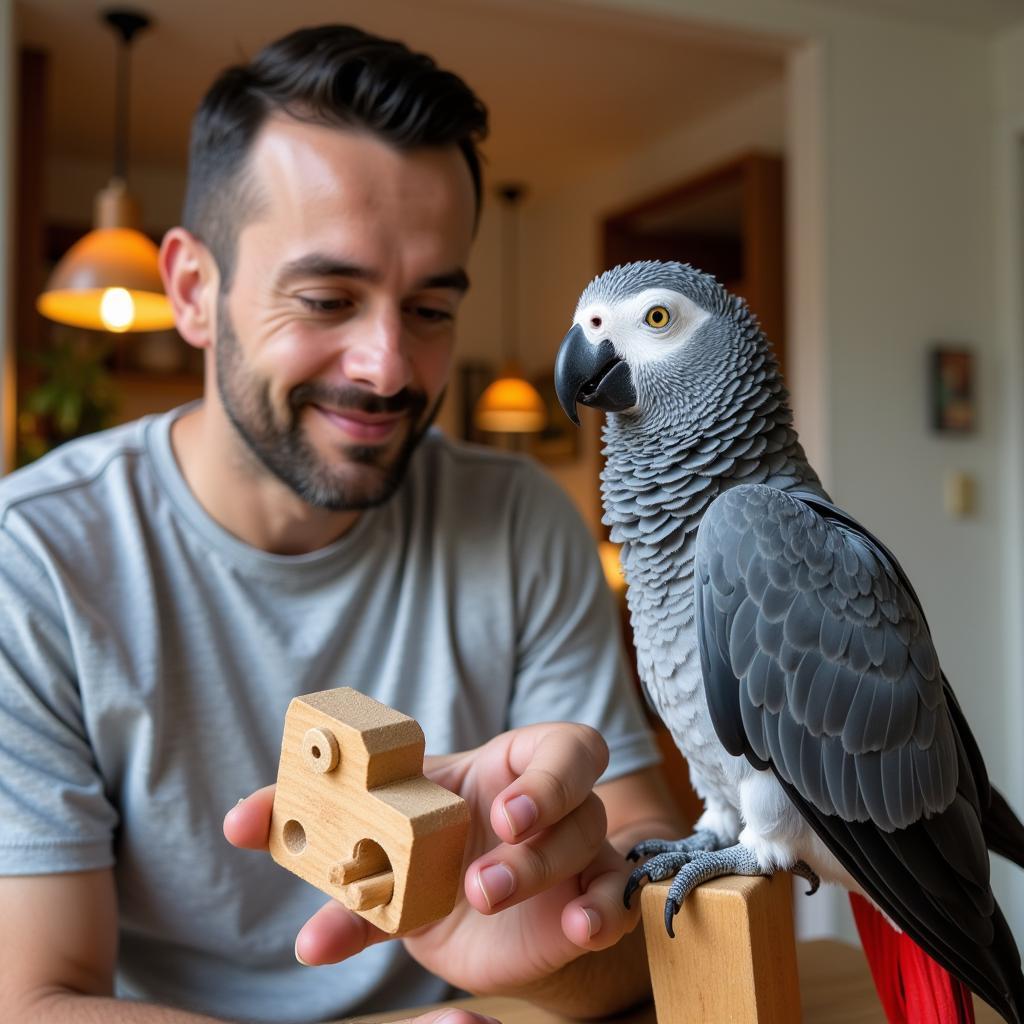 African Grey Parrot Interactive Playtime