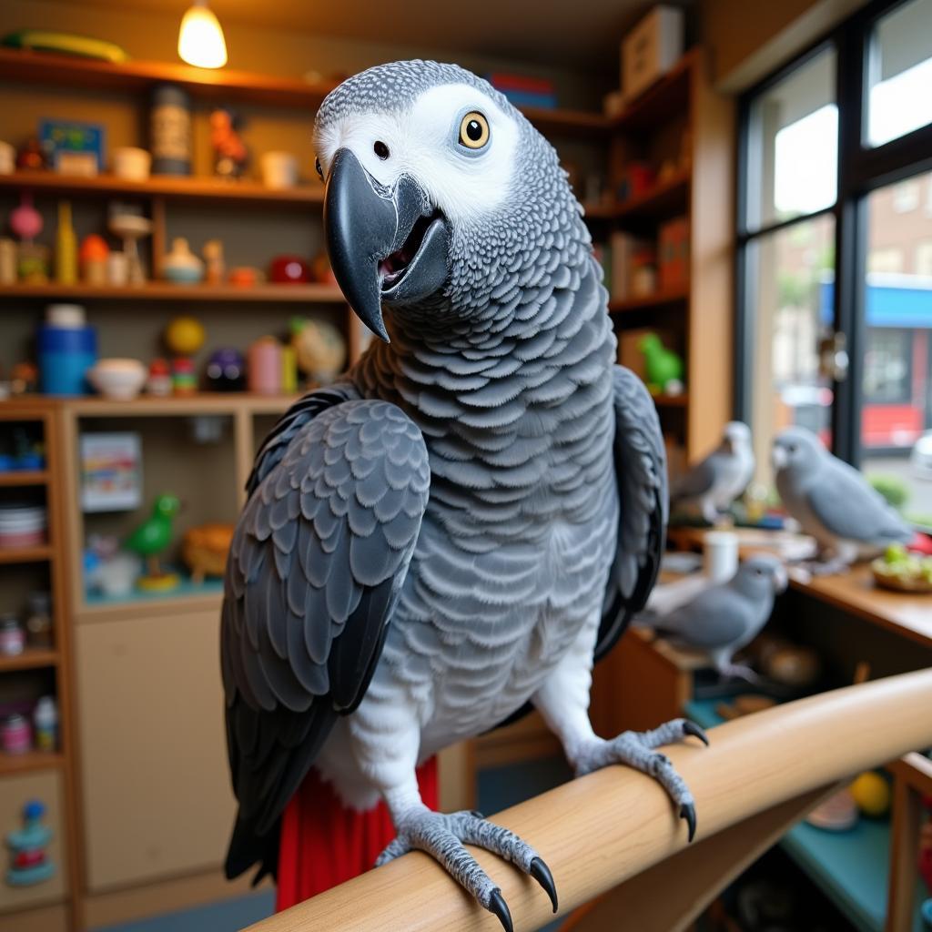 African Grey Parrot in a London Pet Shop