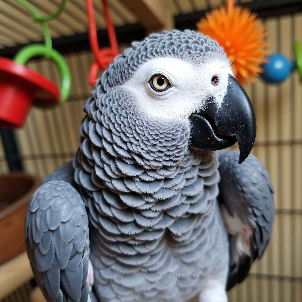 African Grey Parrot Puffing Feathers