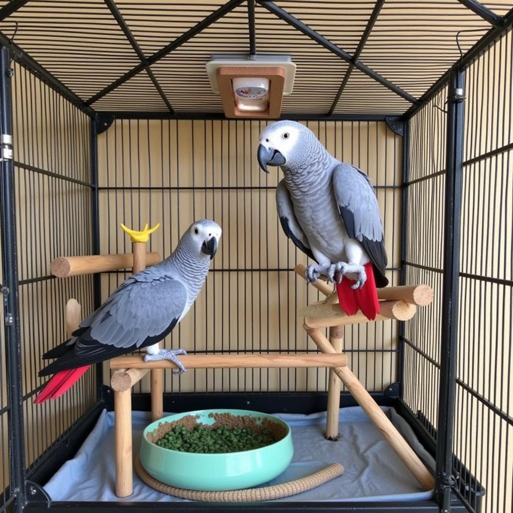 African Grey Parrot in a Spacious Cage in Pune