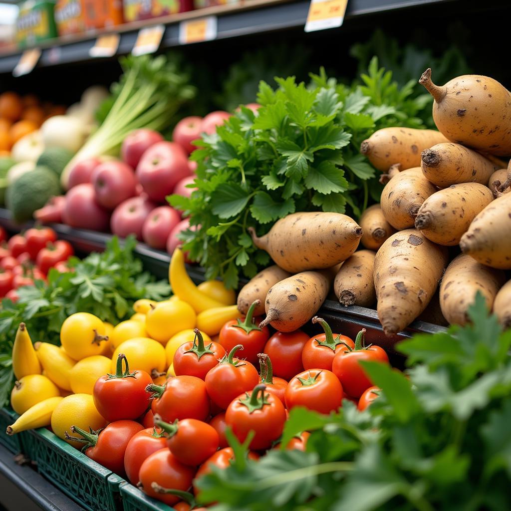 Fresh produce display in an African grocery store in Brampton