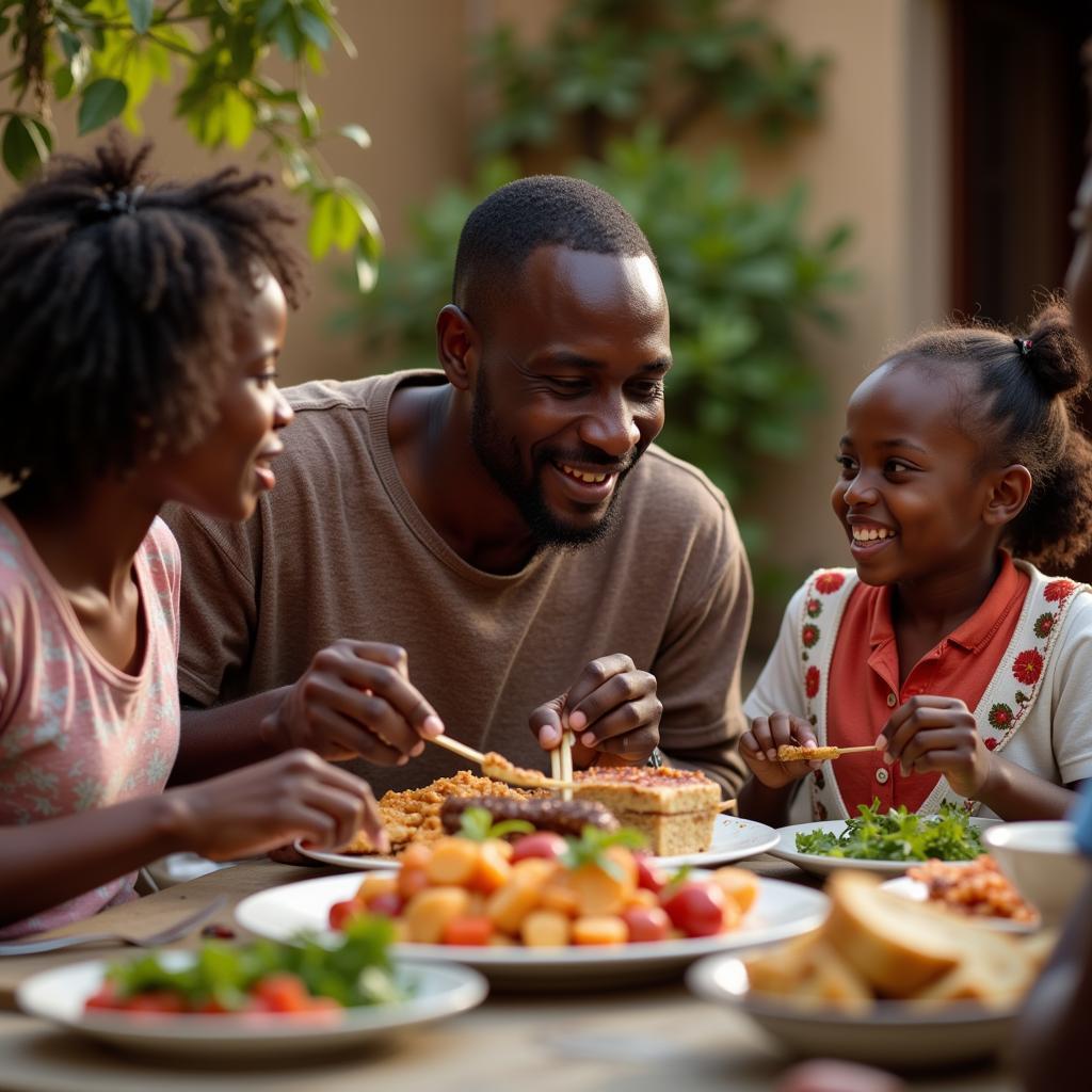 African Guest Sharing a Meal with Locals