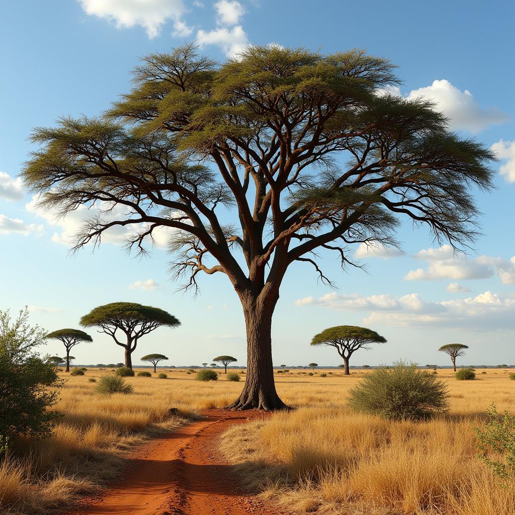 Acacia Senegal tree in the African savanna, a source of gum arabic, a potential chewing gum ingredient.