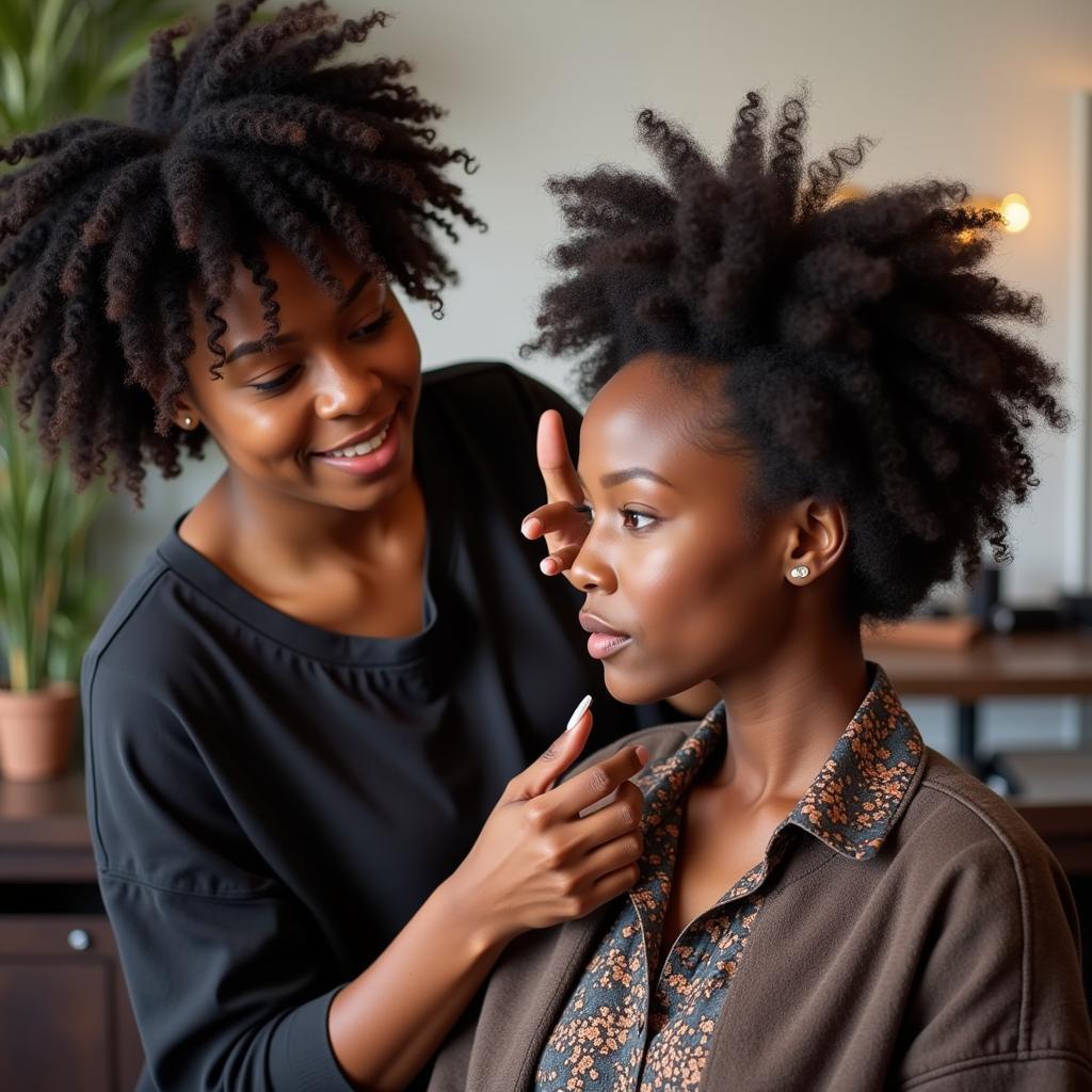 African Hair Stylist Consulting Client