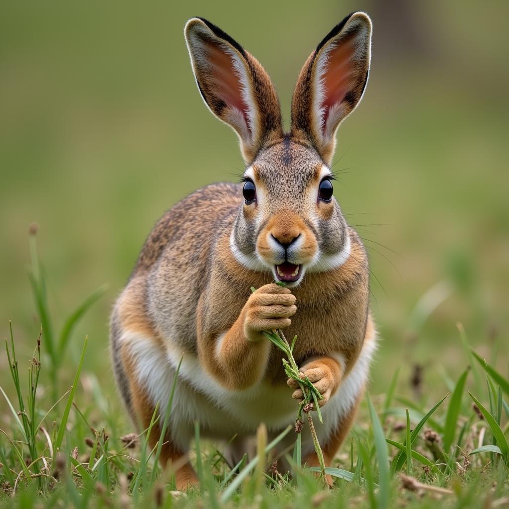 African Hare Feeding on Savanna Grasses