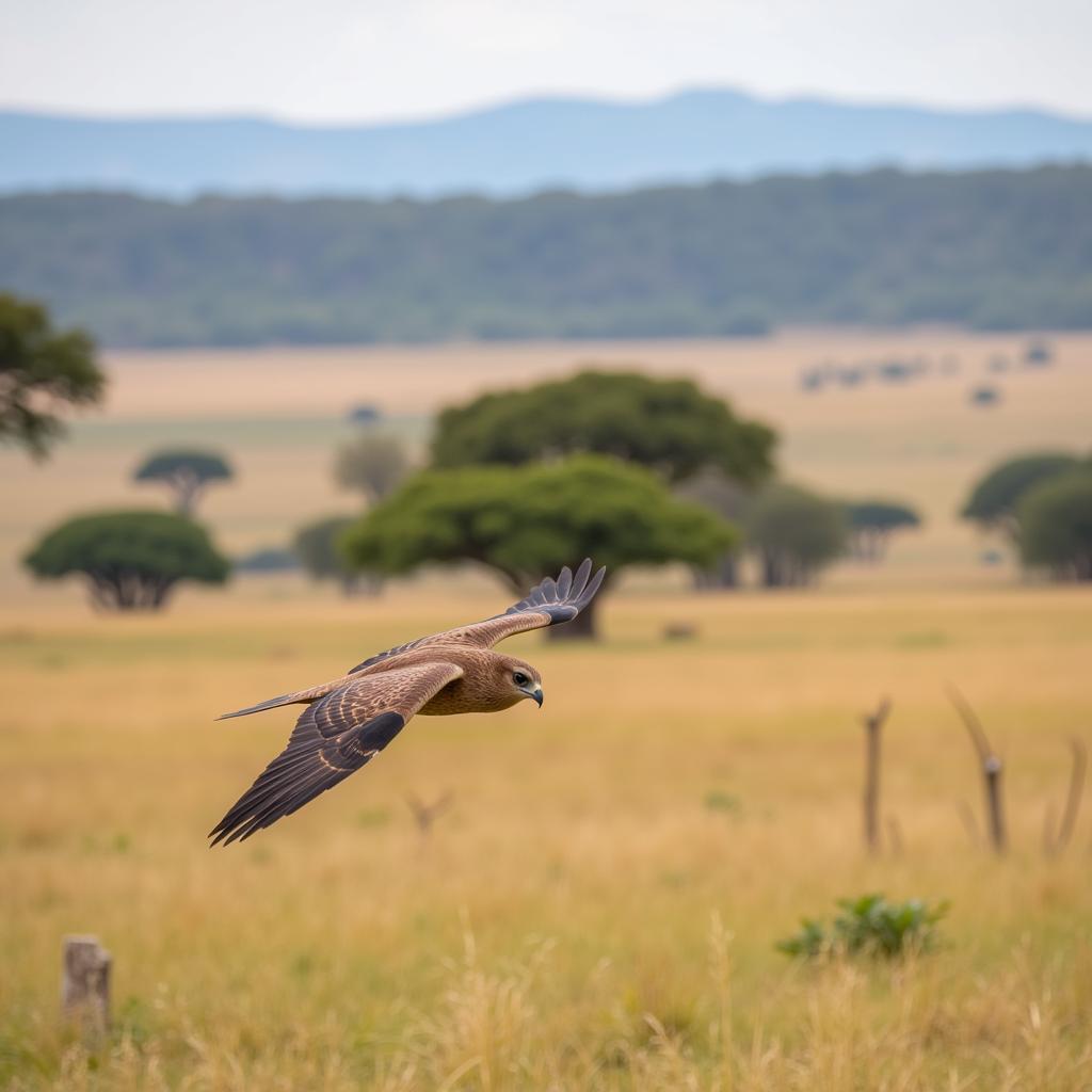 African Harrier Soaring Above Savanna