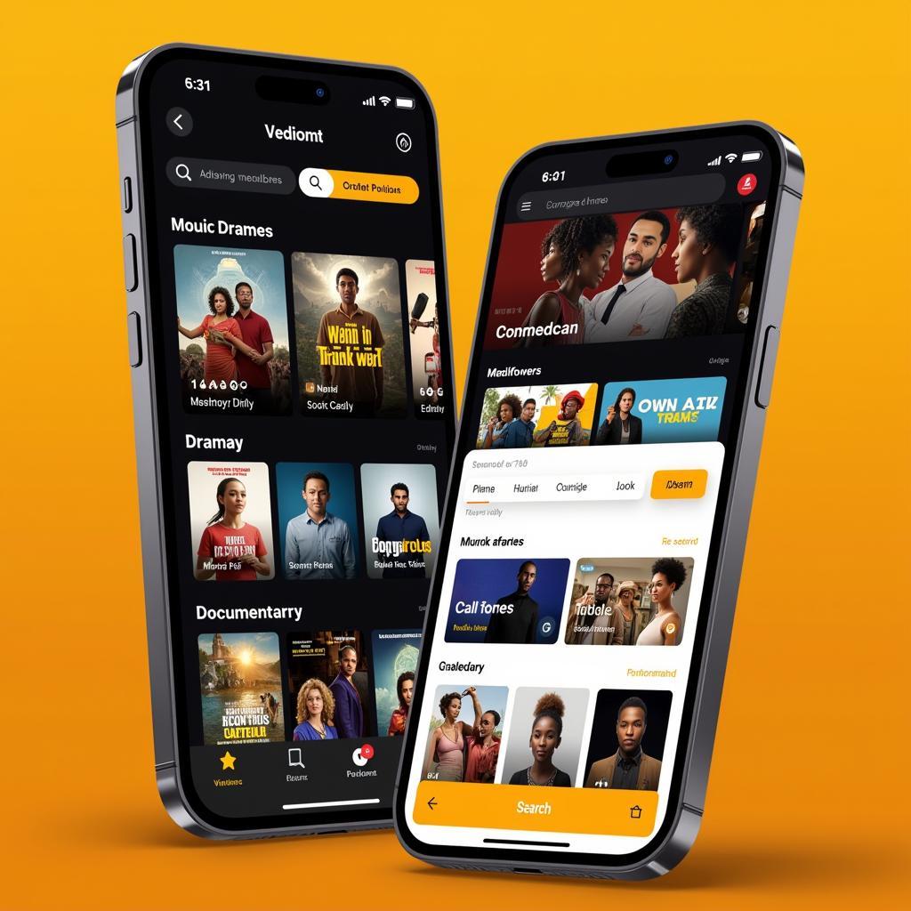 Modern and user-friendly interface of an African HD movies app