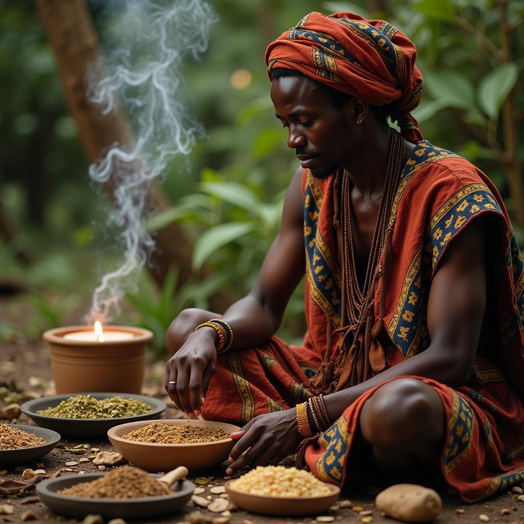 African Healer Performing a Traditional Ritual