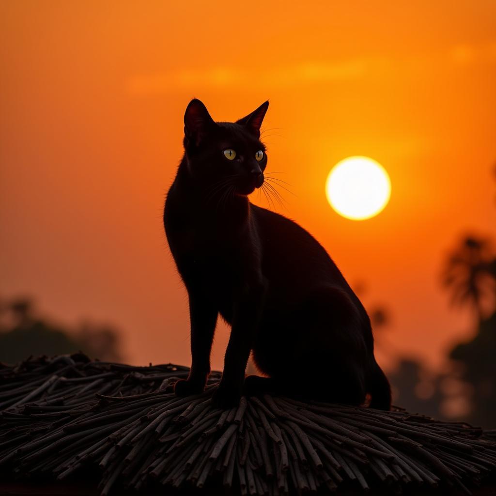 African House Cat Perched on Rooftop