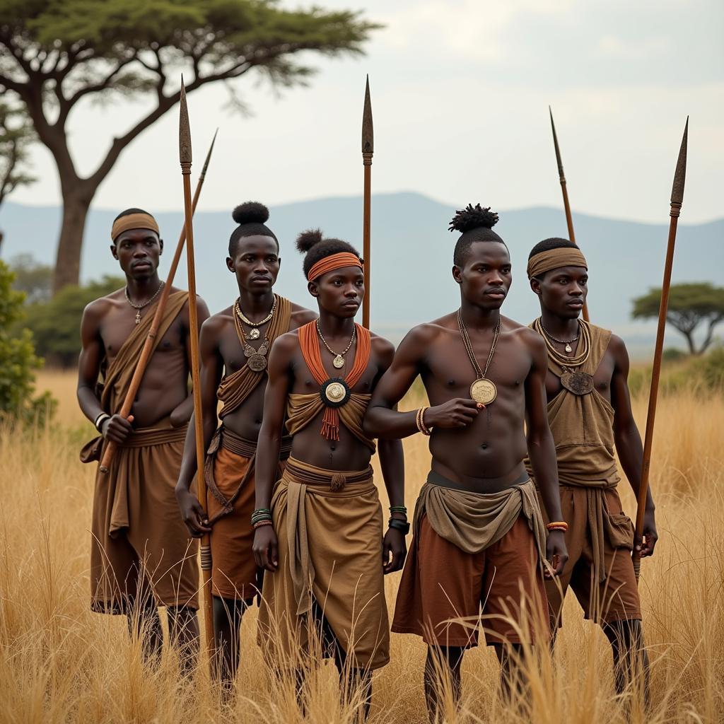 African Hunters with Traditional Spears