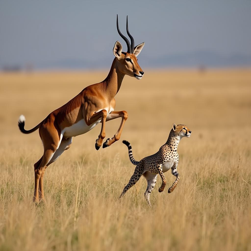 An African impala pronking to escape a predator.