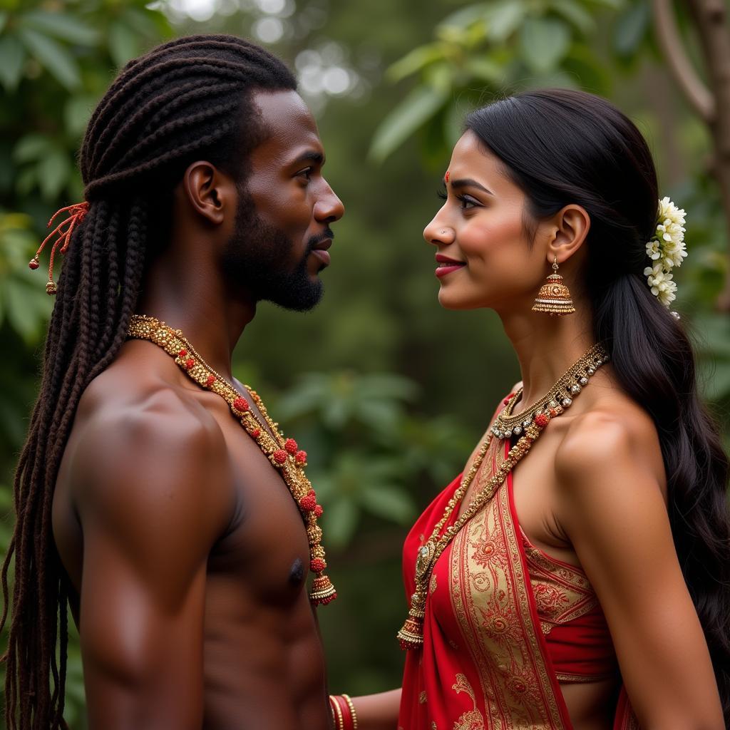 African and Indian Couple Engaging in Cultural Exchange