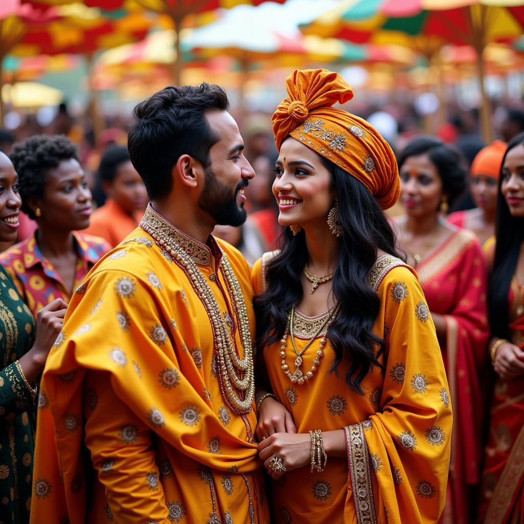 African and Indian Couple Celebrating Their Wedding