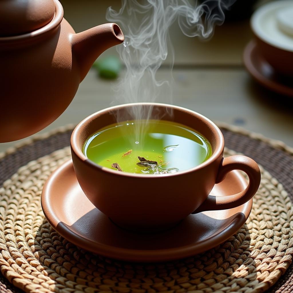 Pouring a cup of African infusion green tea