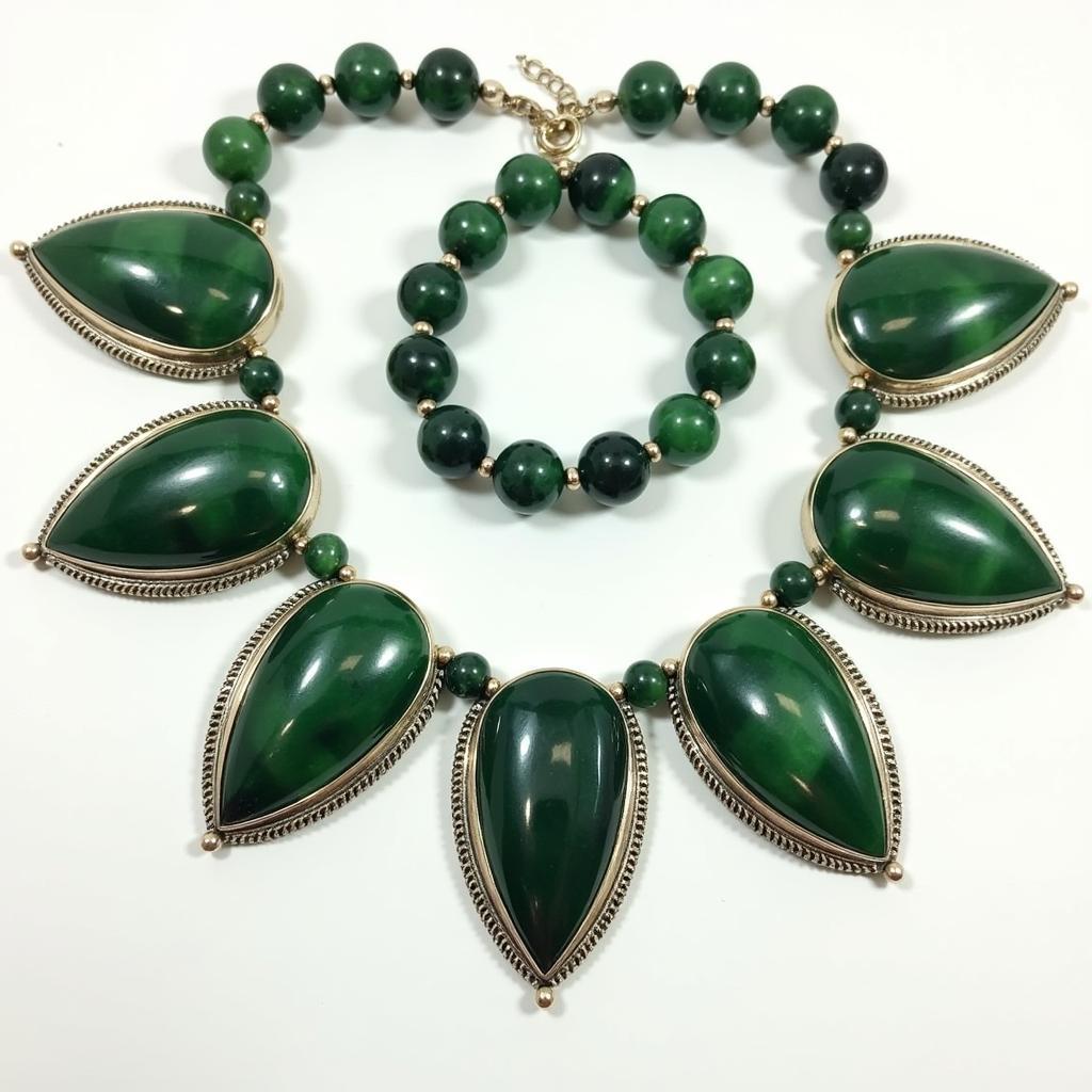 African Jade Stone Jewelry: Necklace and Bracelet