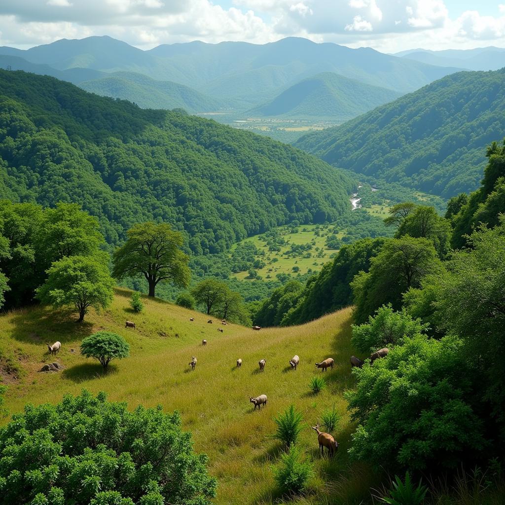 Diverse landscape of the African jungle, showcasing rainforest, savanna, and woodland habitats.