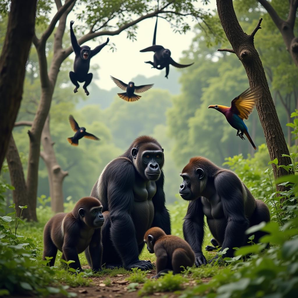 African Jungle Primates and Birds