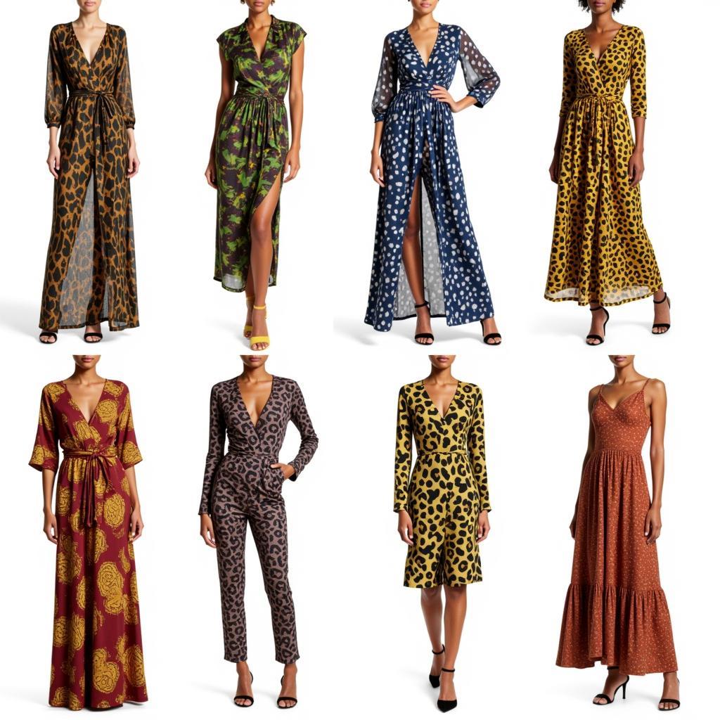 A variety of African jungle print dresses