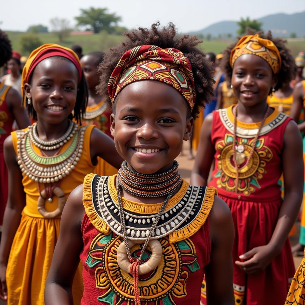 Children dressed in traditional African attire during a cultural festival.