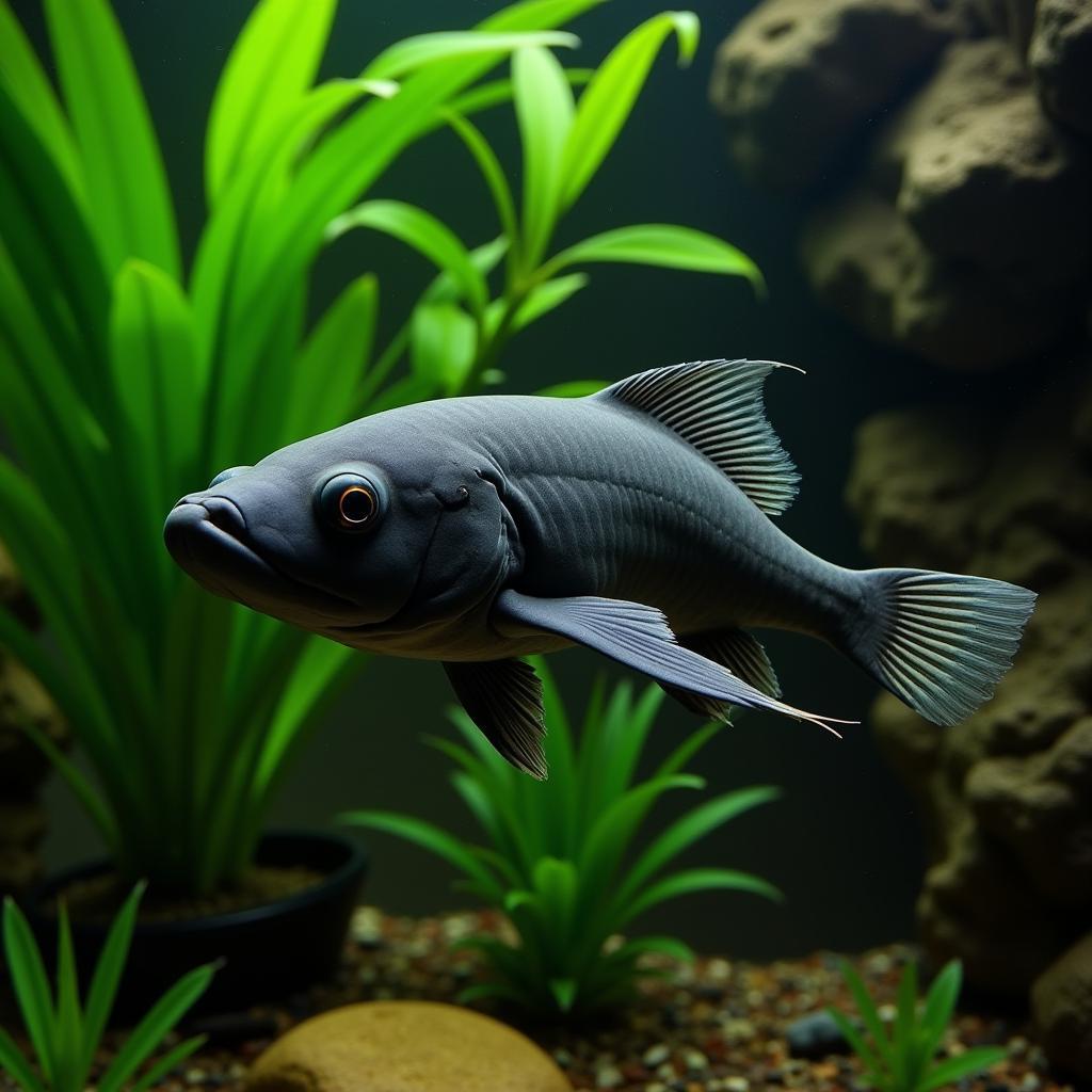 African Knifefish Black in a Well-Maintained Aquarium