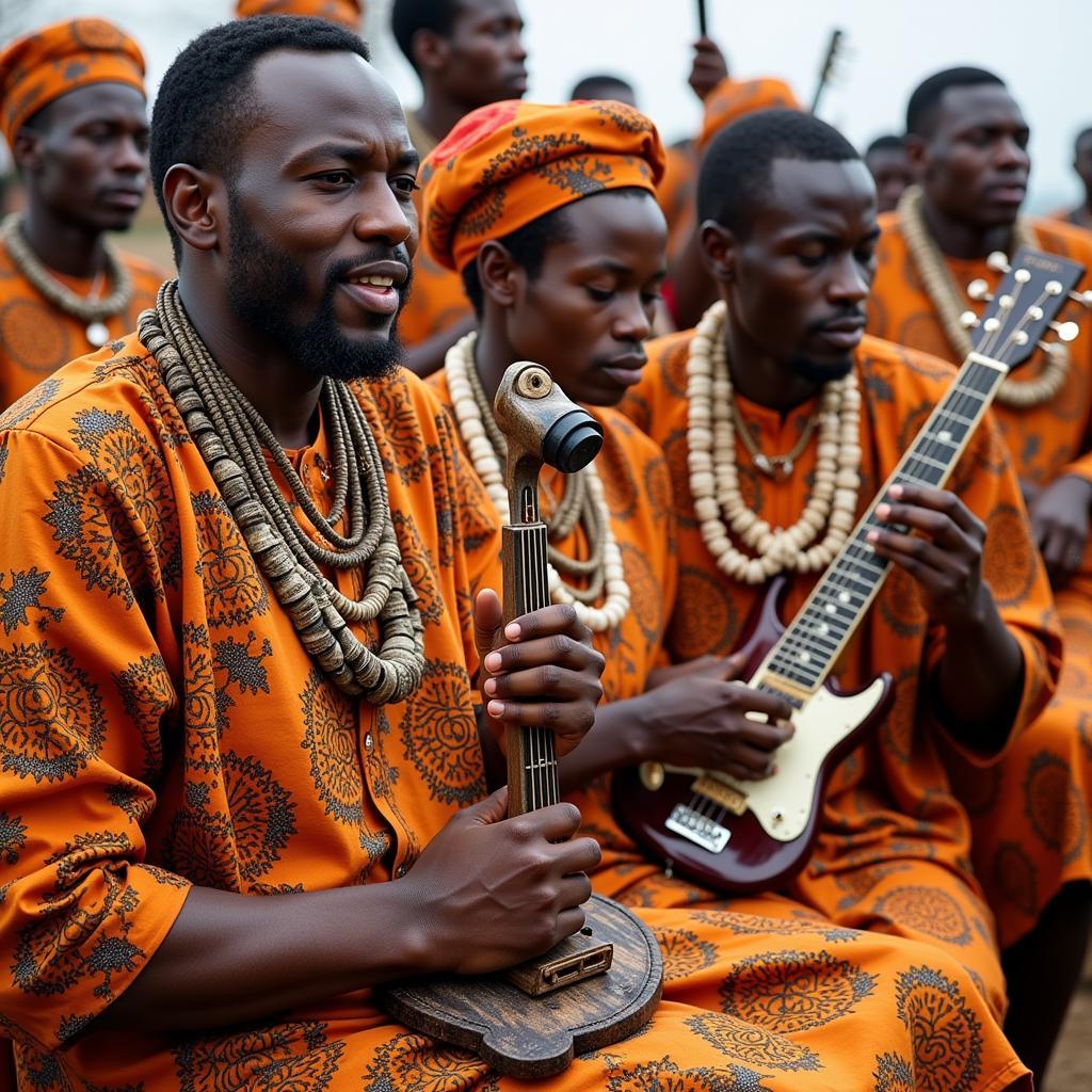 Kora and Ngoni Players in Traditional Attire