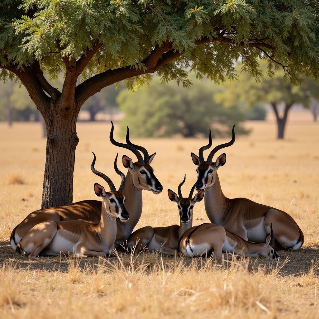 African Kudu Family Resting in Shade