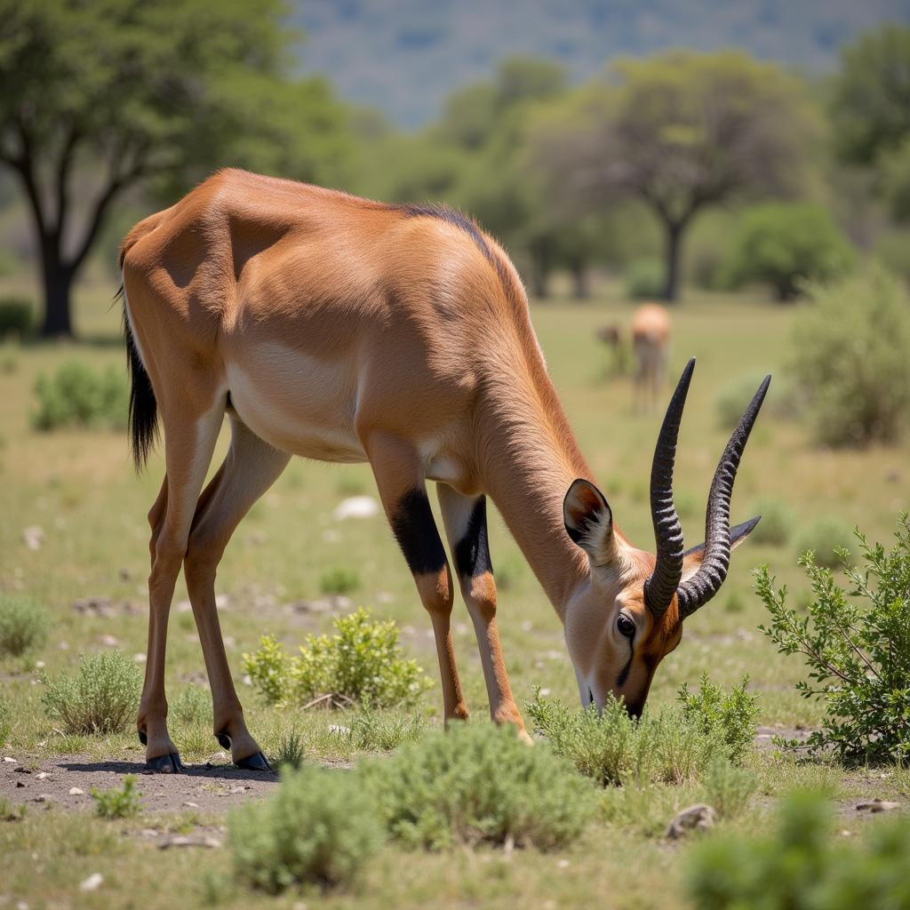 Female African Kudu Grazing in Savanna