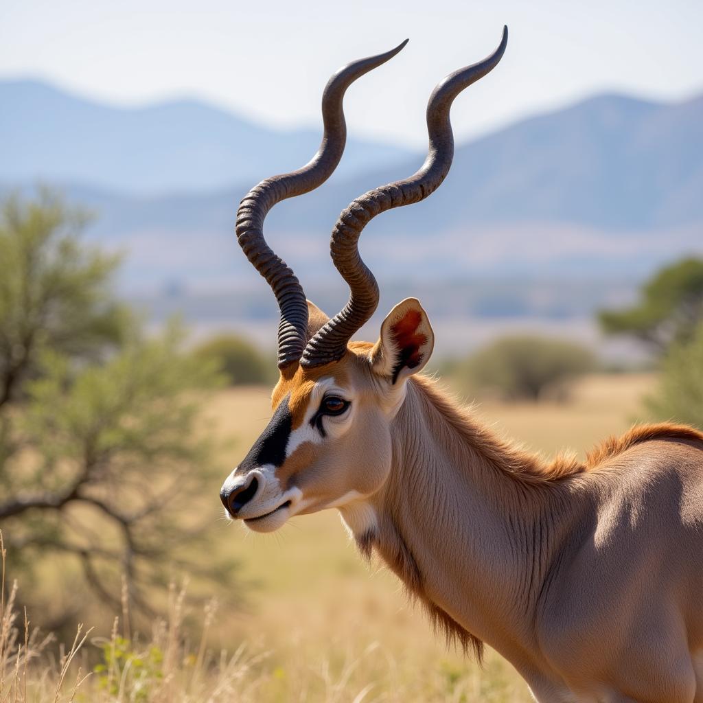 Male African Kudu Displaying Horns