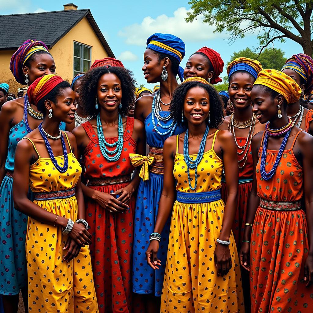 African Ladies in Traditional Attire Depicted in Tilly Glass Paintings