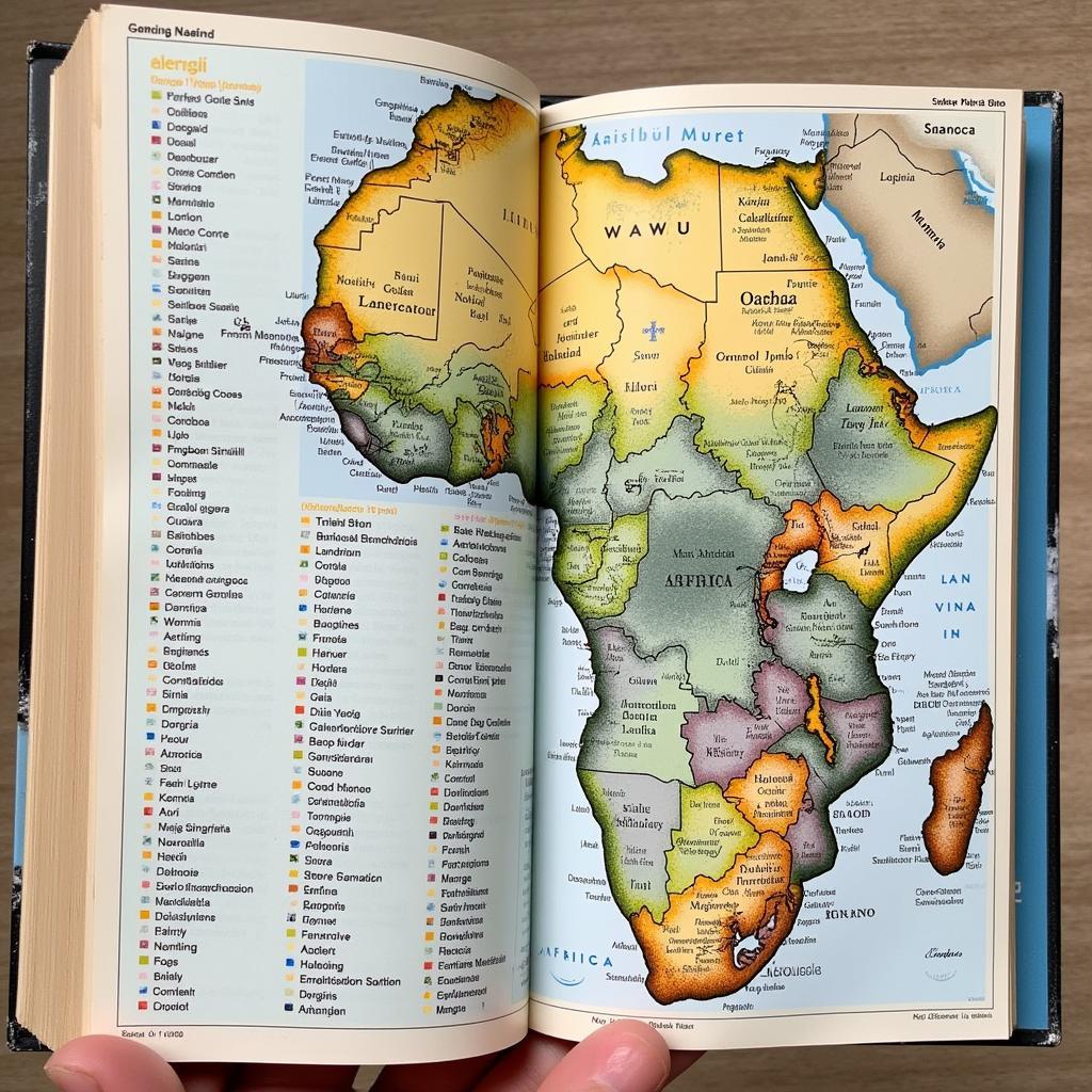 An open dictionary of African languages alongside a map of Africa highlighting different language families.