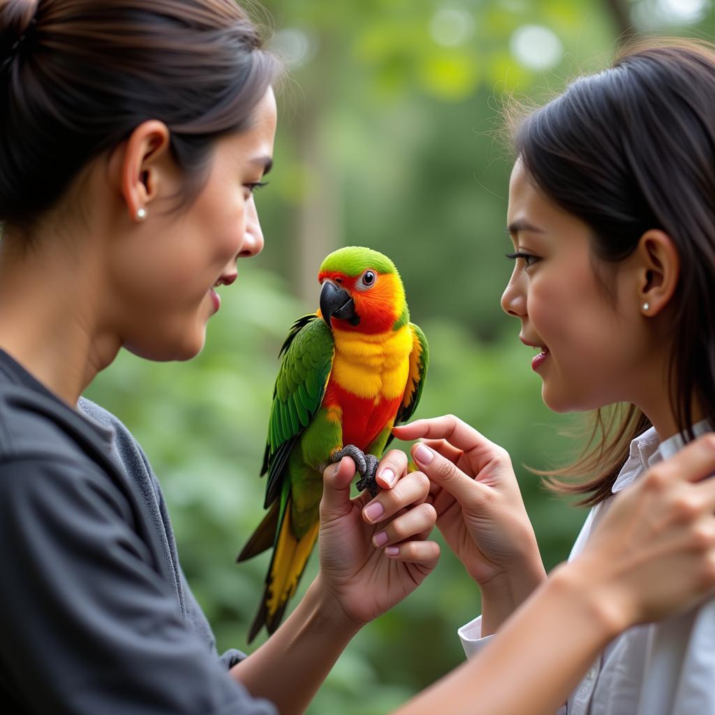 Consulting with an African Love Bird Breeder