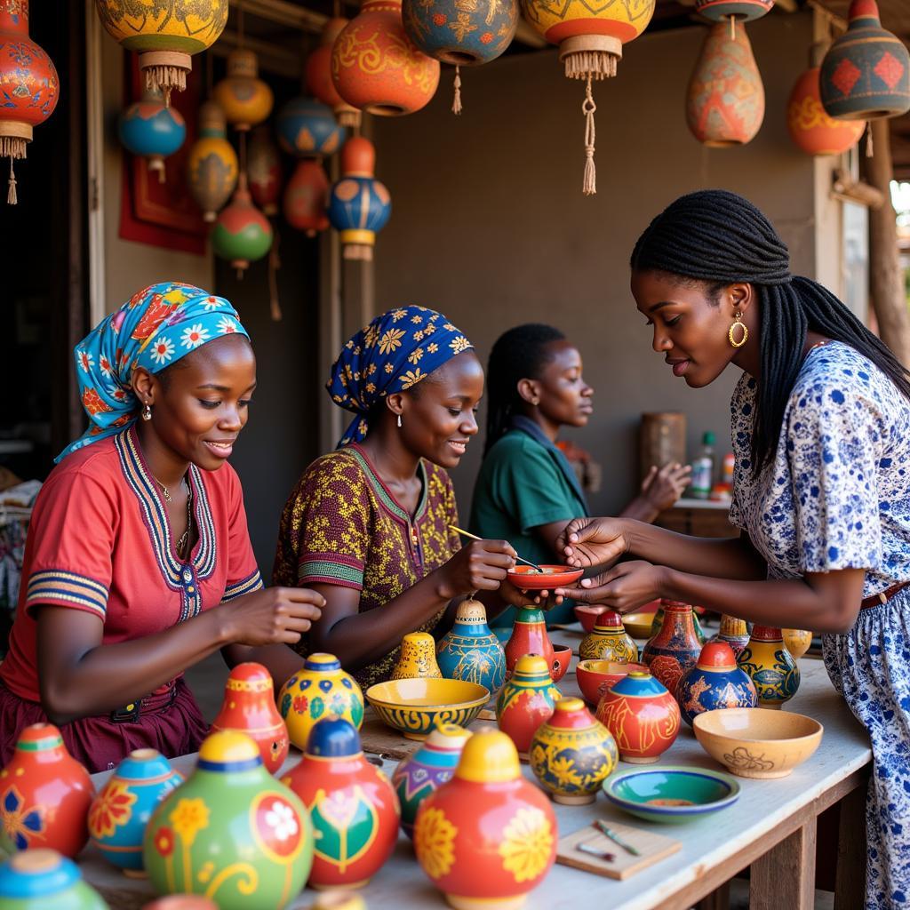 African Market Women Selling Painted Goods