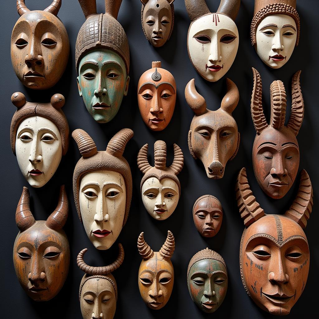 Intricate Display of African Masks