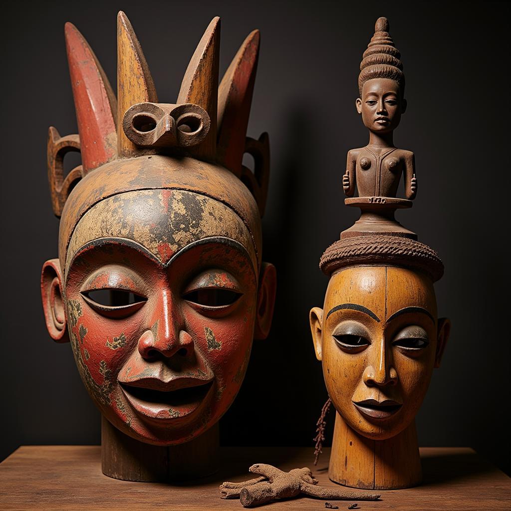 African mask and sculpture representing ceremonial art