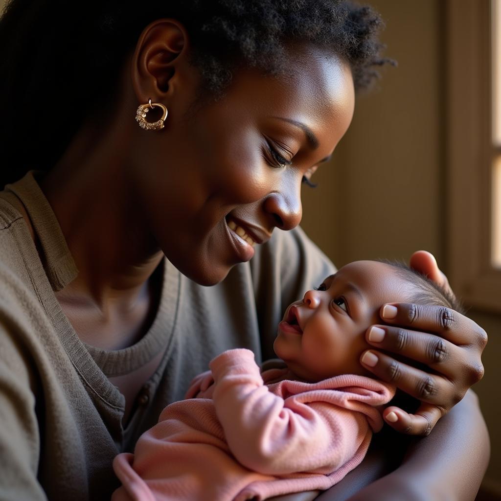 African Mother Cradling Her Baby