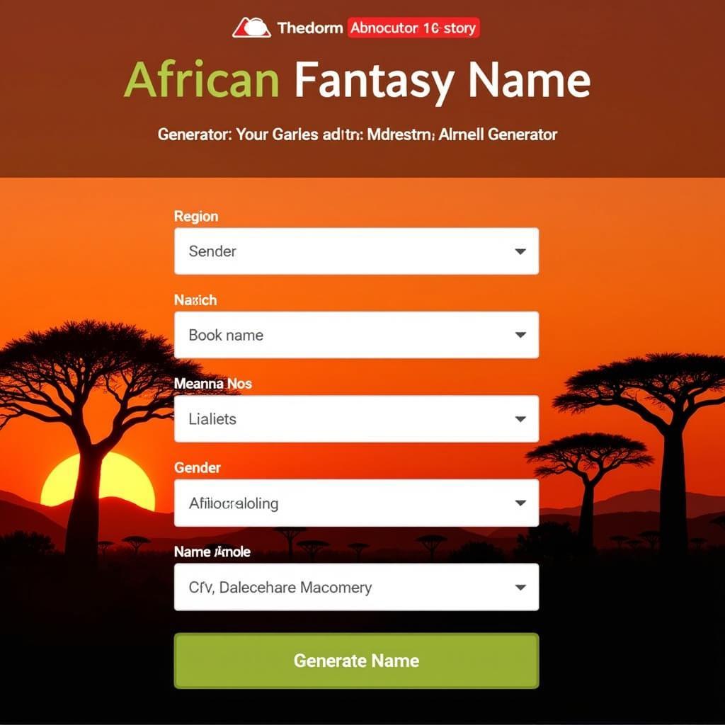 Example of an African fantasy name generator interface