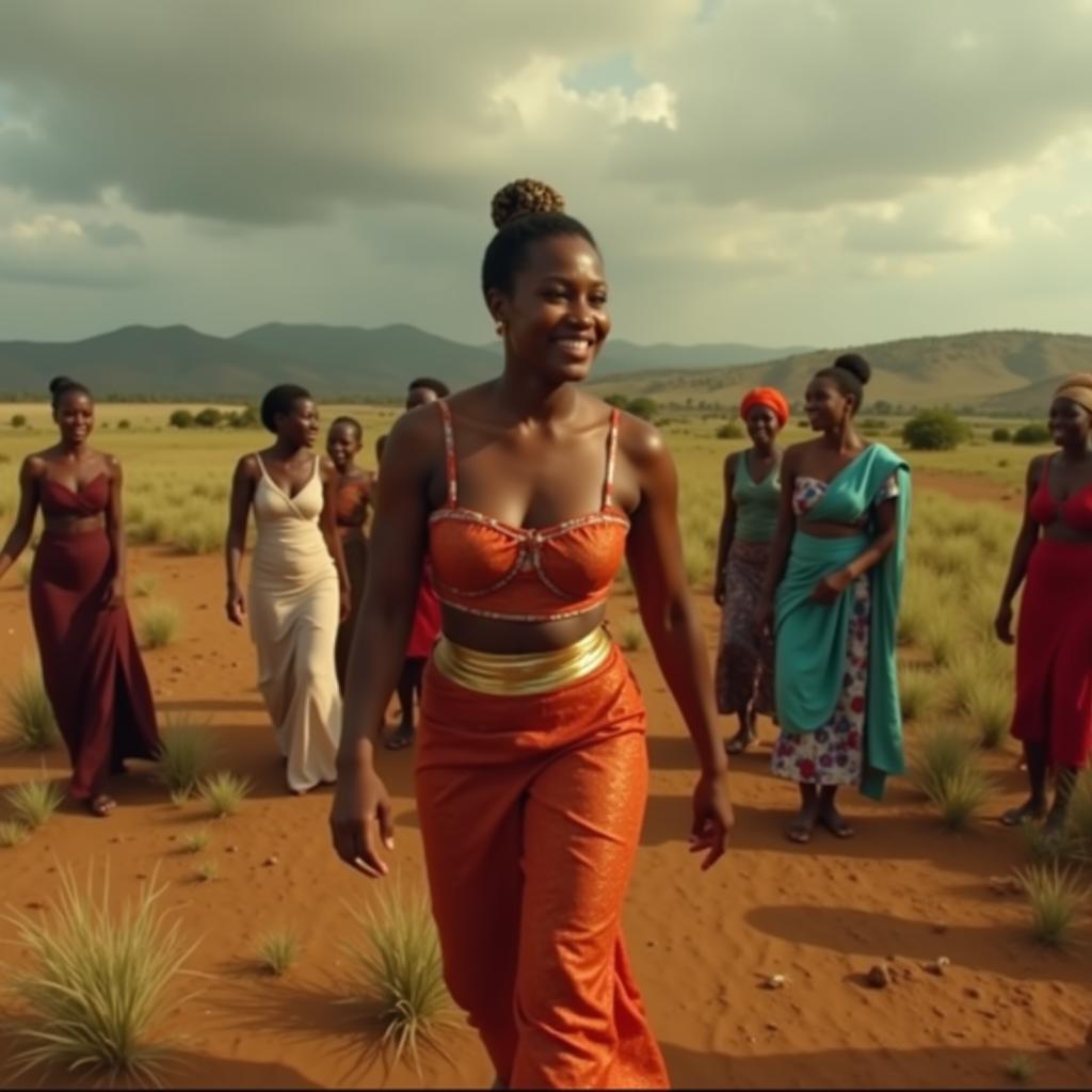 Still image from the African Queen music video showcasing the vibrant visuals and cultural representation.