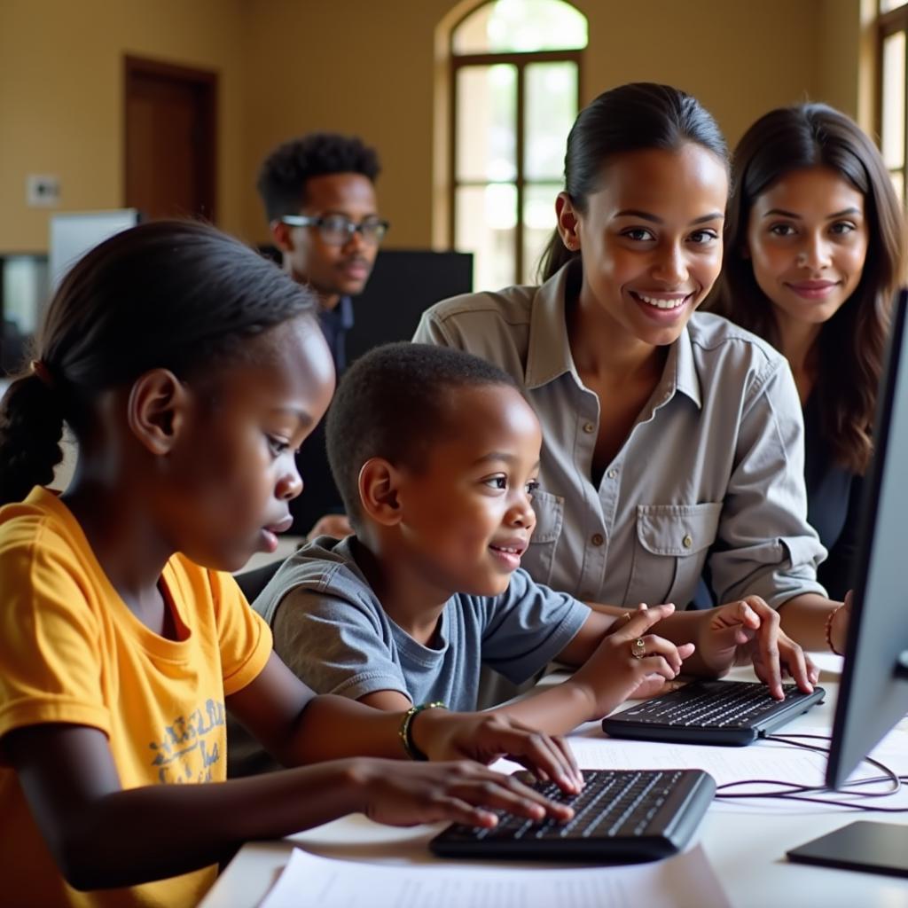 African Refugee Family Accessing Educational Resources