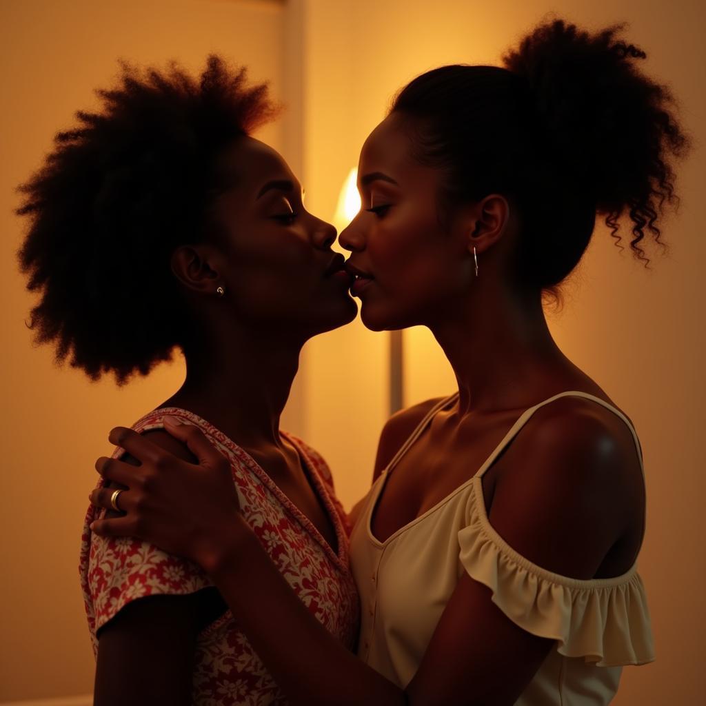 A couple embracing tenderly, showcasing the intimacy and connection of African romance