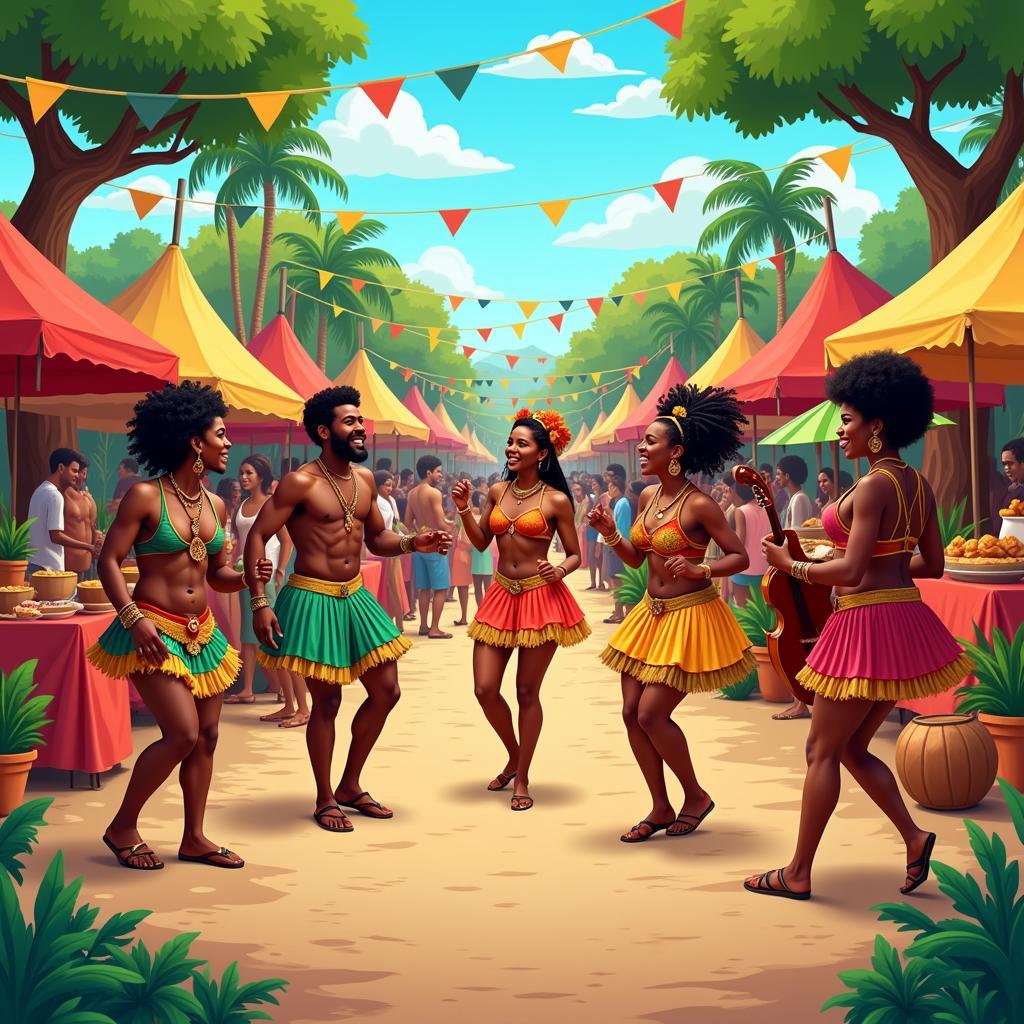 Cartoon Depiction of African Samba Festival