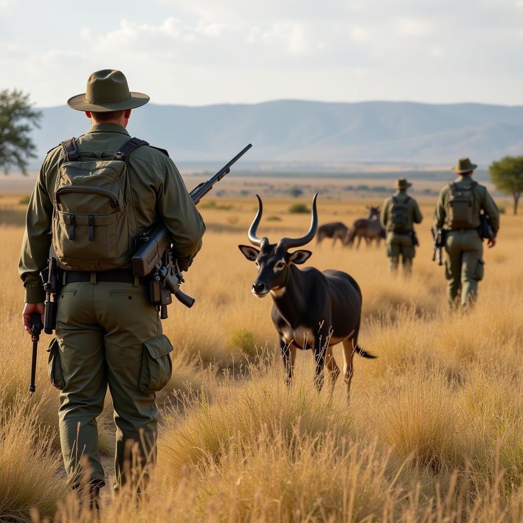 African Savanna Conservation Efforts: Rangers Patrolling