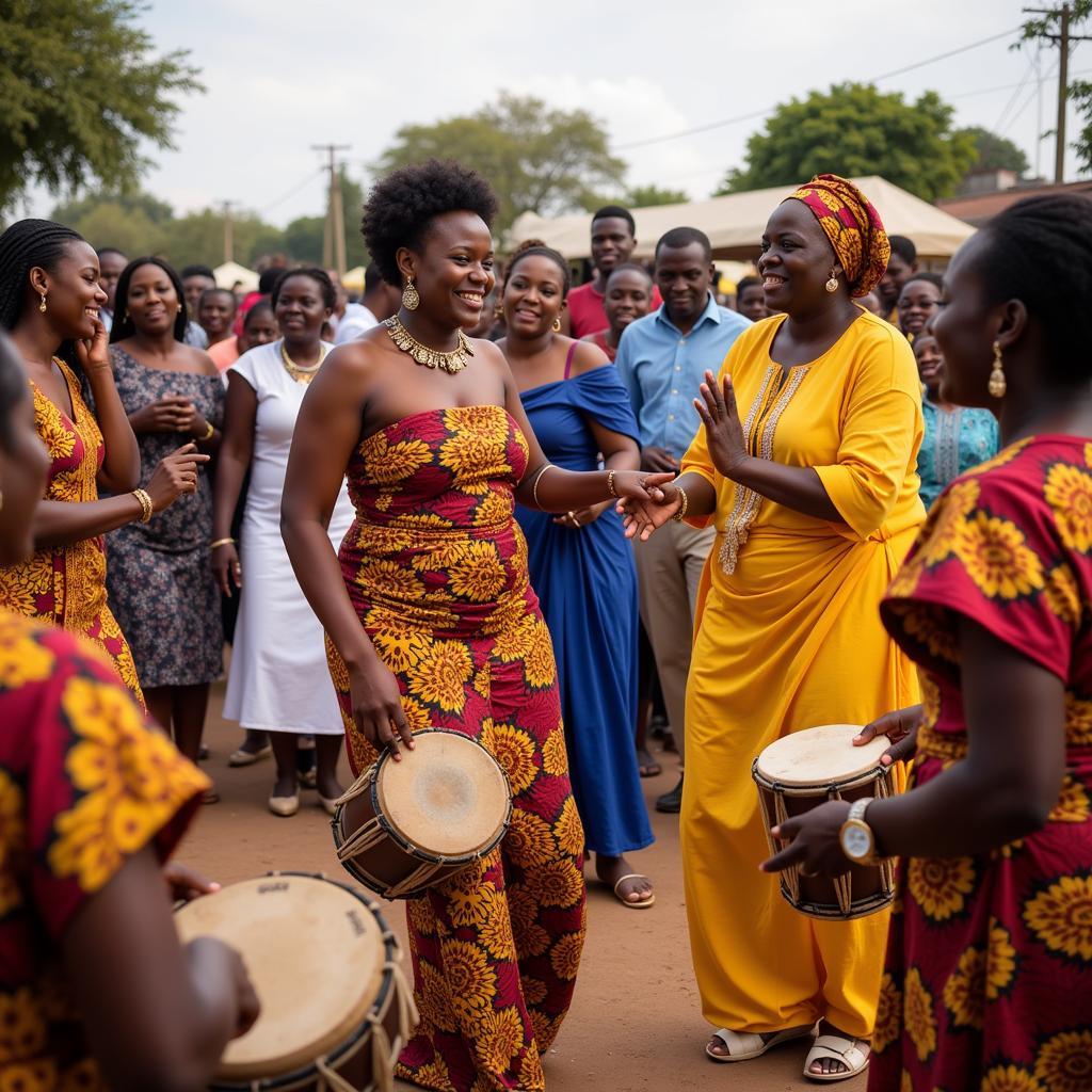 A vibrant African wedding ceremony, showcasing traditional attire and cultural practices.